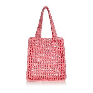 AQUA Women's Pink Solid Crochet Double Flat Strap Tote Handbag Purse